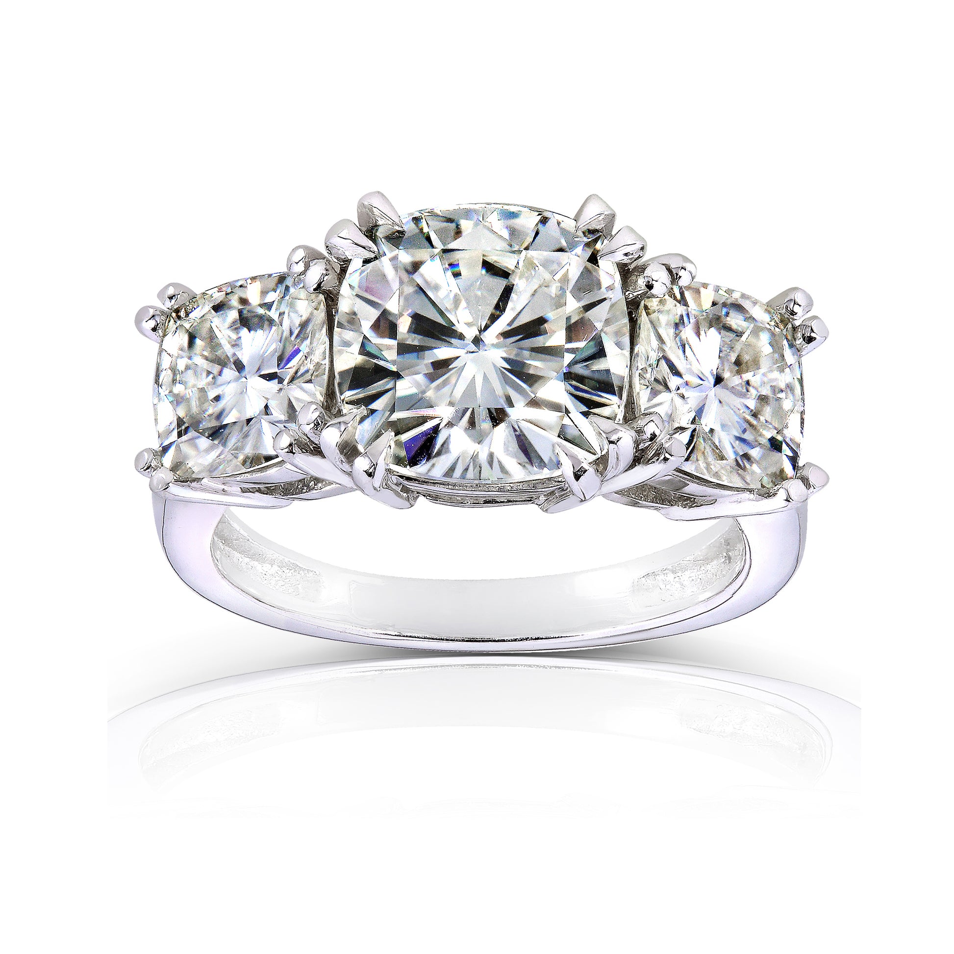 Large 3-Stone Cushion-cut White Stones in White Gold Metal