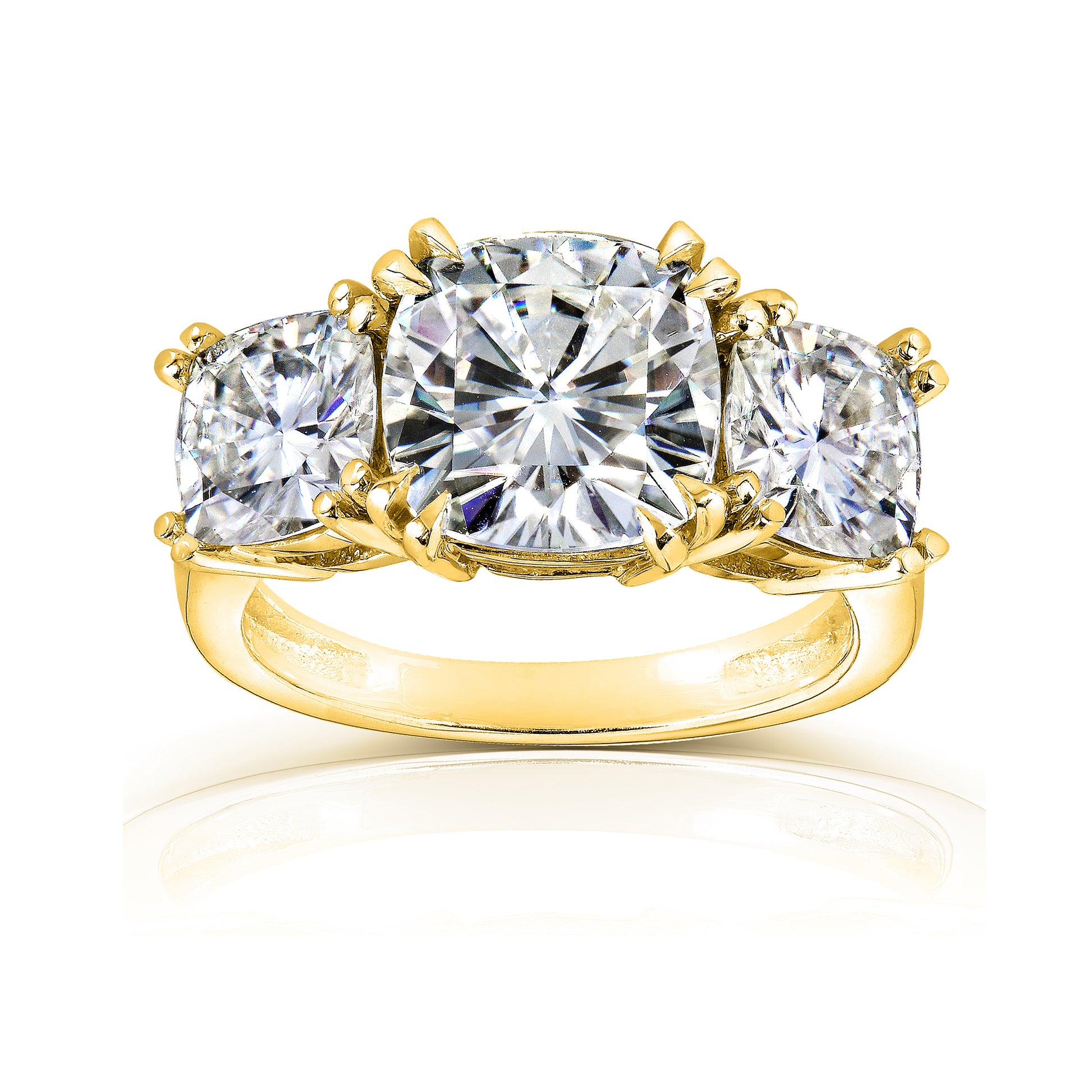 Large 3-Stone Cushion-cut White Stones in Yellow Gold Metal