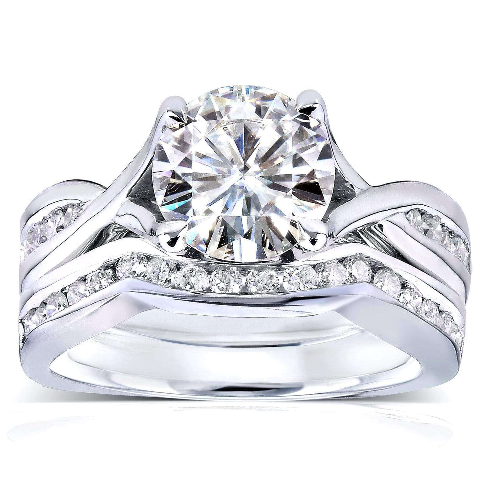 Kobelli Round-cut Moissanite Bridal Set with Diamond 1 1/2 CTW 14k White Gold