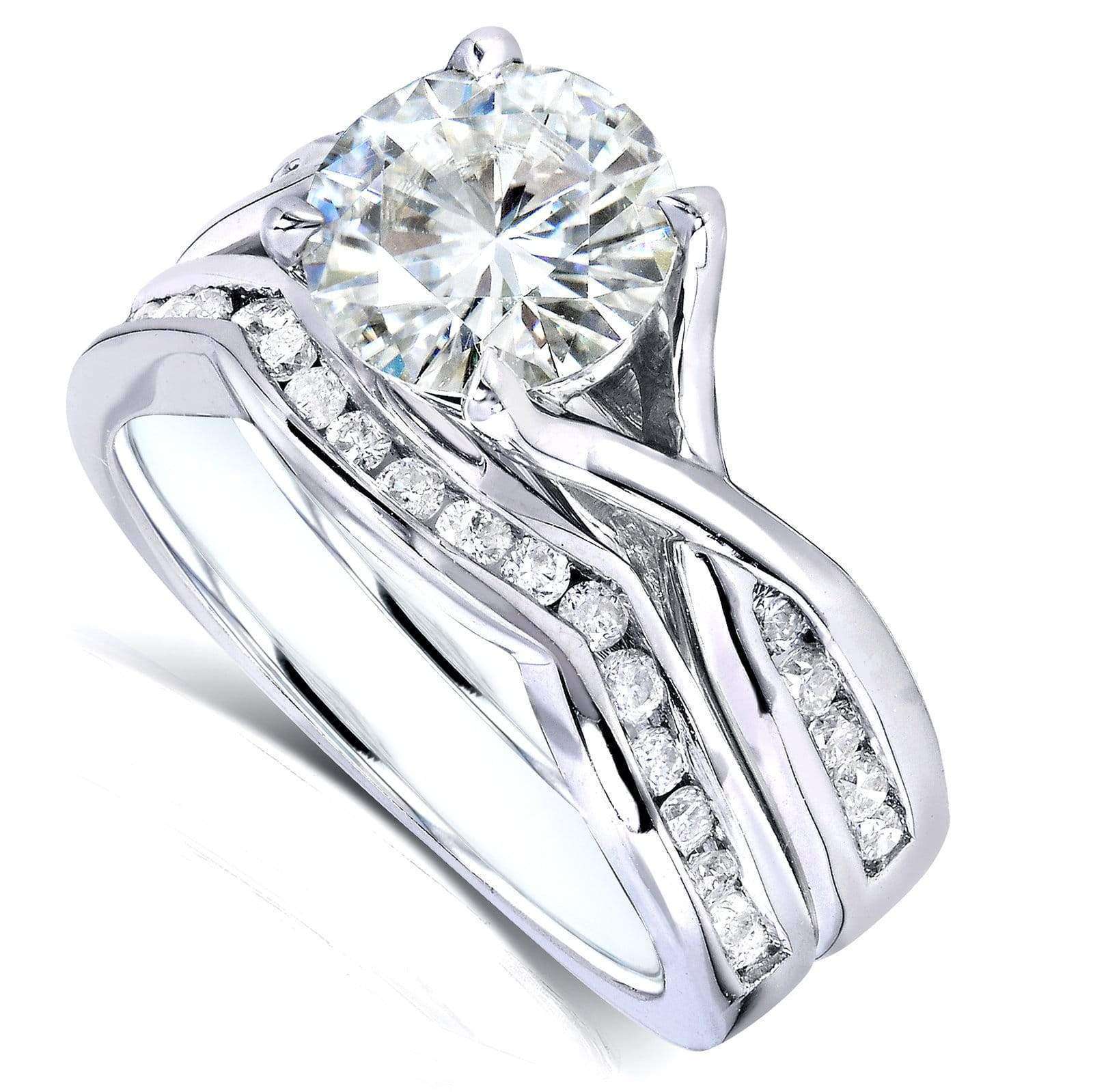Kobelli Round-cut Moissanite Bridal Set with Diamond 1 1/2 CTW 14k White Gold