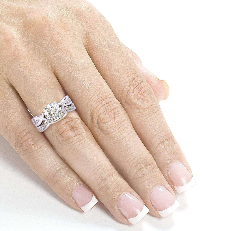 Kobelli Round-cut Moissanite Bridal Set with Diamond 1 1/2 CTW 14k White Gold