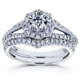 Vintage-Stern-Halo-Brautset (Natürliche Diamantseiten) – Mehrere Optionen
