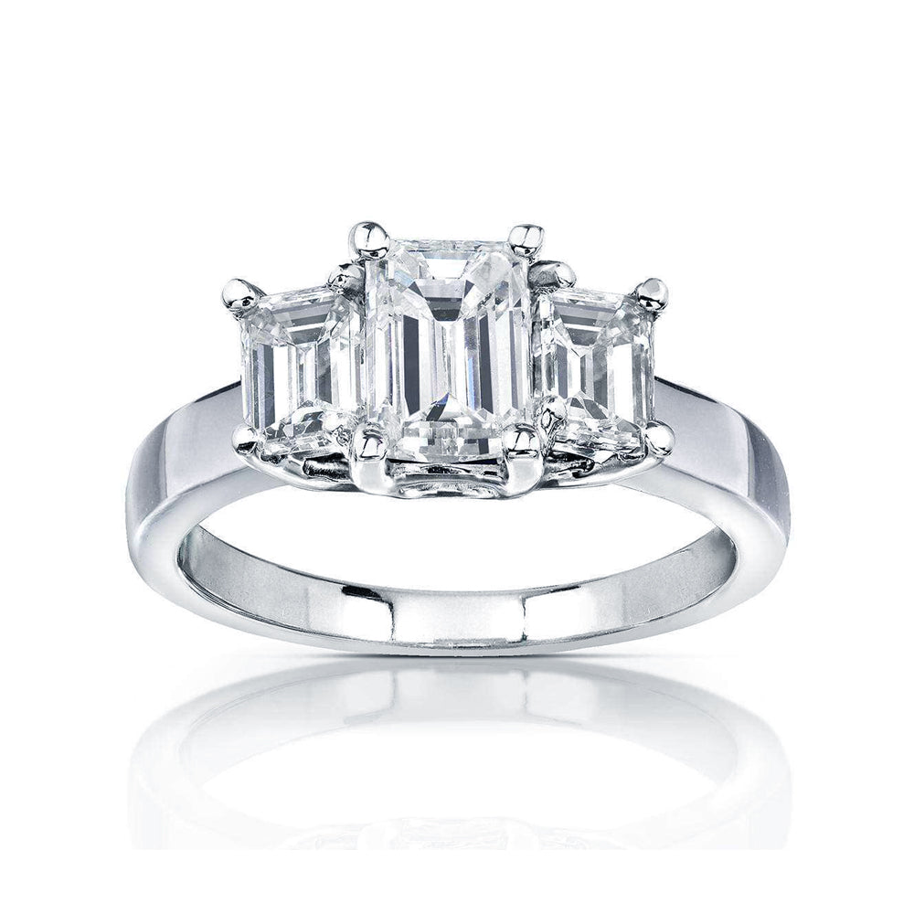 2.75 Carat Moissanite Plain Band 3-Stone Emerald Ring