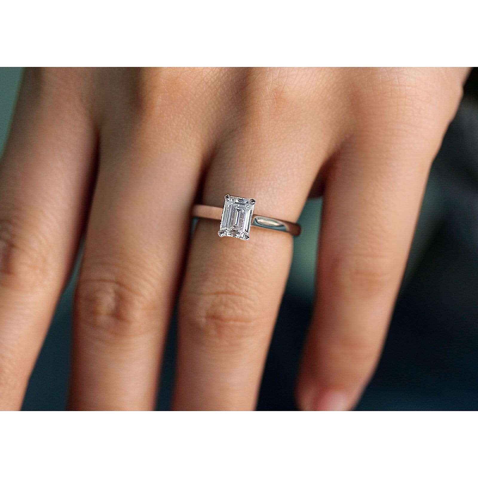 Kobelli Emerald Shape Moissanite Engagement Ring 1 Carat 14k White Gold