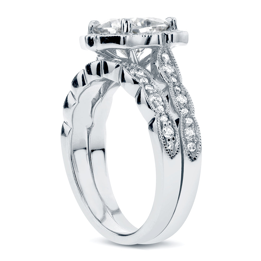 2.15 Carat Moissanite Cushion Rose Ruffle Bridal Set