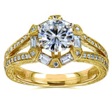 Kobelli art déco moissanite och diamant accent förlovningsring 1 1/2 CTW 14 k gult guld