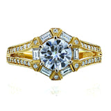 Kobelli Art Deco Verlobungsring mit Moissanit und Diamantakzent, 1 1/2 CTW, 14 Karat Gelbgold