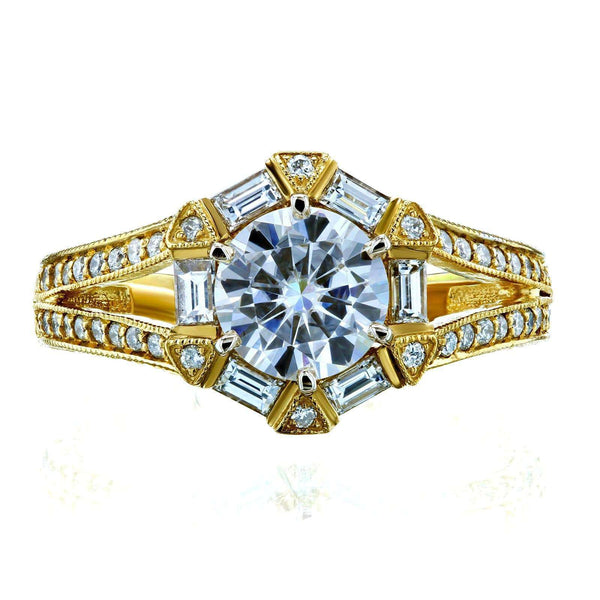 Kobelli Art Deco Moissanite and Diamond Accent Engagement Ring 1 1/2 CTW 14k Yellow Gold