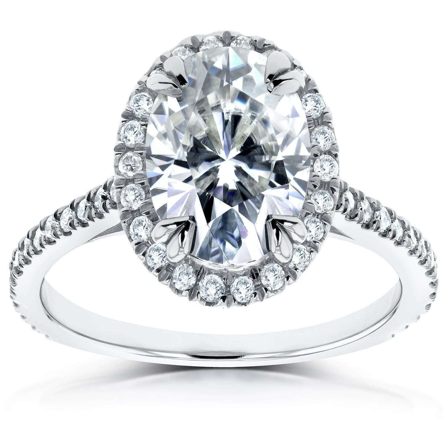 Kobelli Forever One Oval Moissanite and Lab Grown Diamond Halo Engagement Ring 1 4/5 CTW 14k White Gold (DEF/VS)
