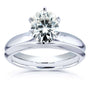 Kobelli Oval Moissanite 6-prong Solitaire Bridal Rings Set 1 1/2 Carat in 14k White Gold