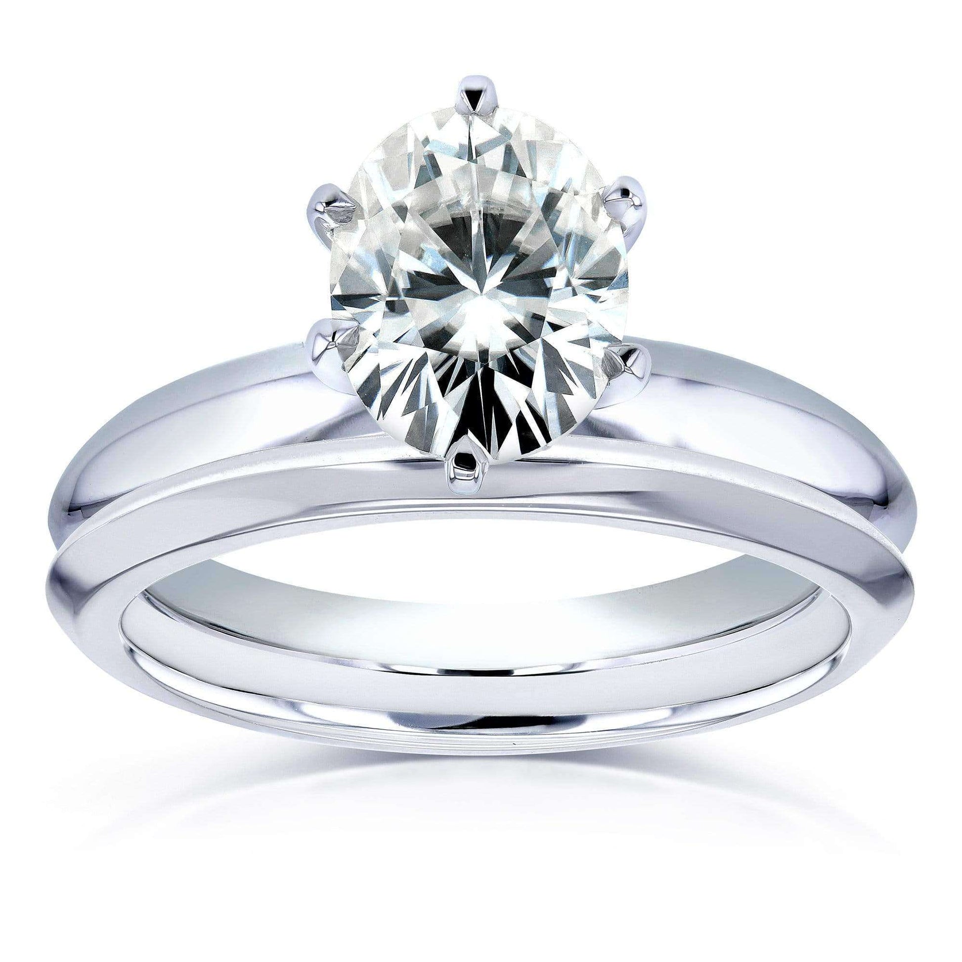 Kobelli Oval Moissanite 6-prong Solitaire Bridal Rings Set 1 1/2 Carat in 14k White Gold