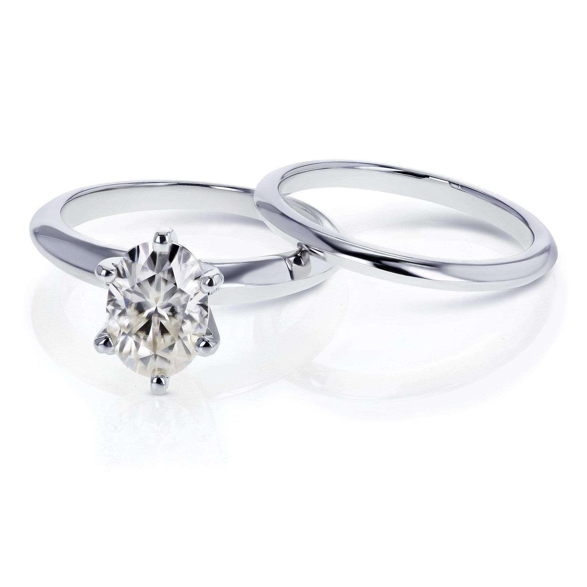 Kobelli Oval Moissanite 6-prong Solitaire Bridal Rings Set 1 1/2 Carat in 14k White Gold