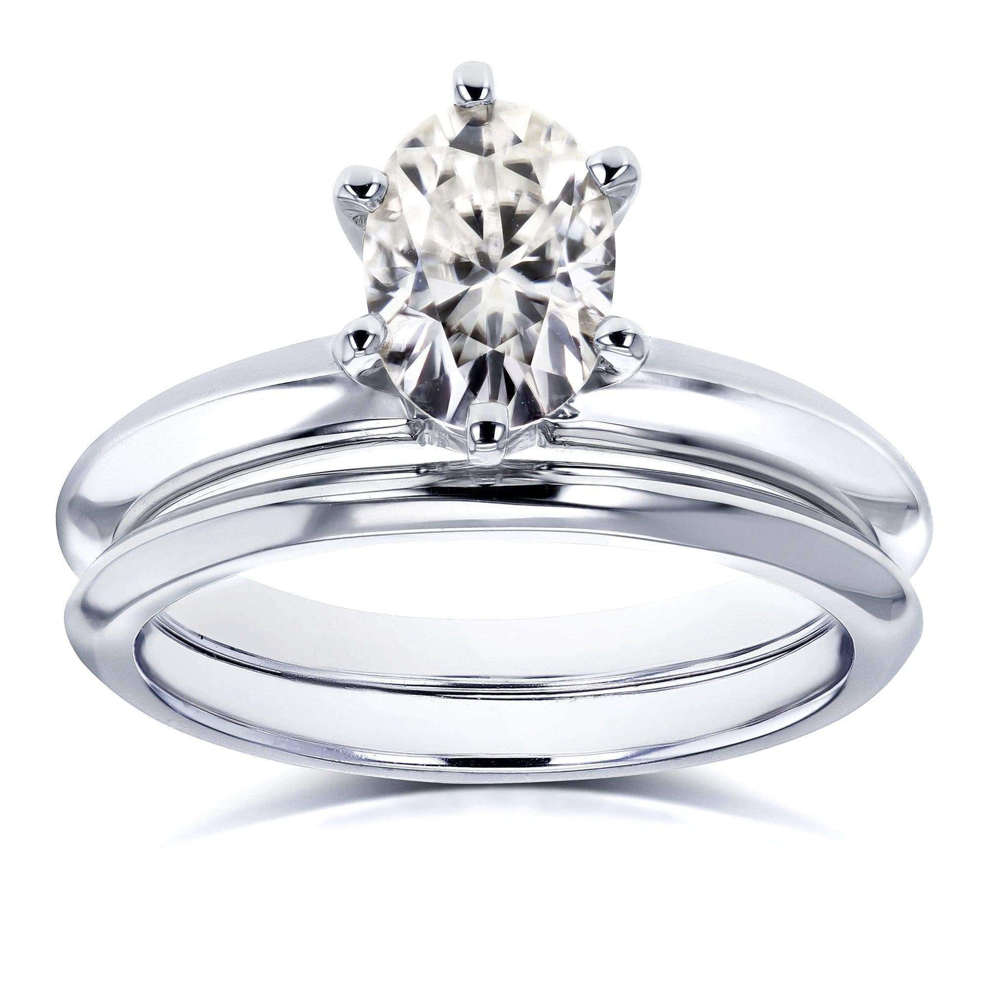 Kobelli Oval Moissanite 6-prong Solitaire Bridal Rings Set 7/8 Carat in 14k White Gold