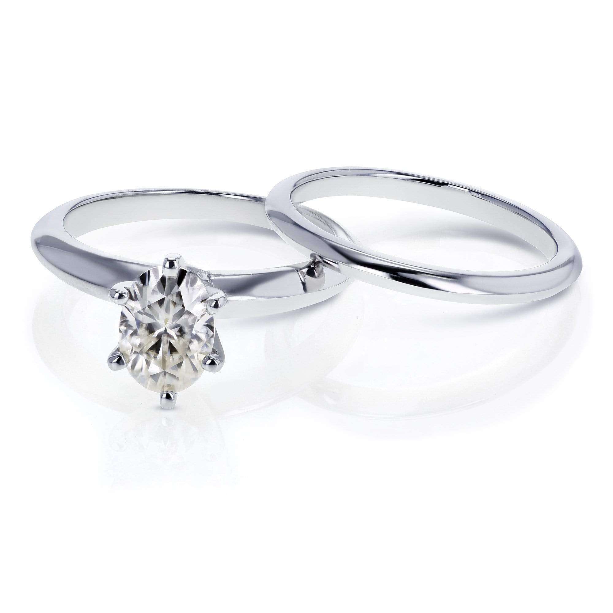Kobelli Oval Moissanite 6-prong Solitaire Bridal Rings Set 7/8 Carat in 14k White Gold