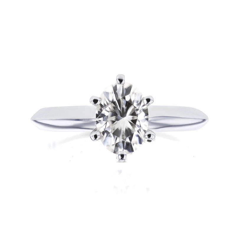Oval Moissanite 6-prong Solitaire Engagement Ring 7/8 Carat in 14k White Gold