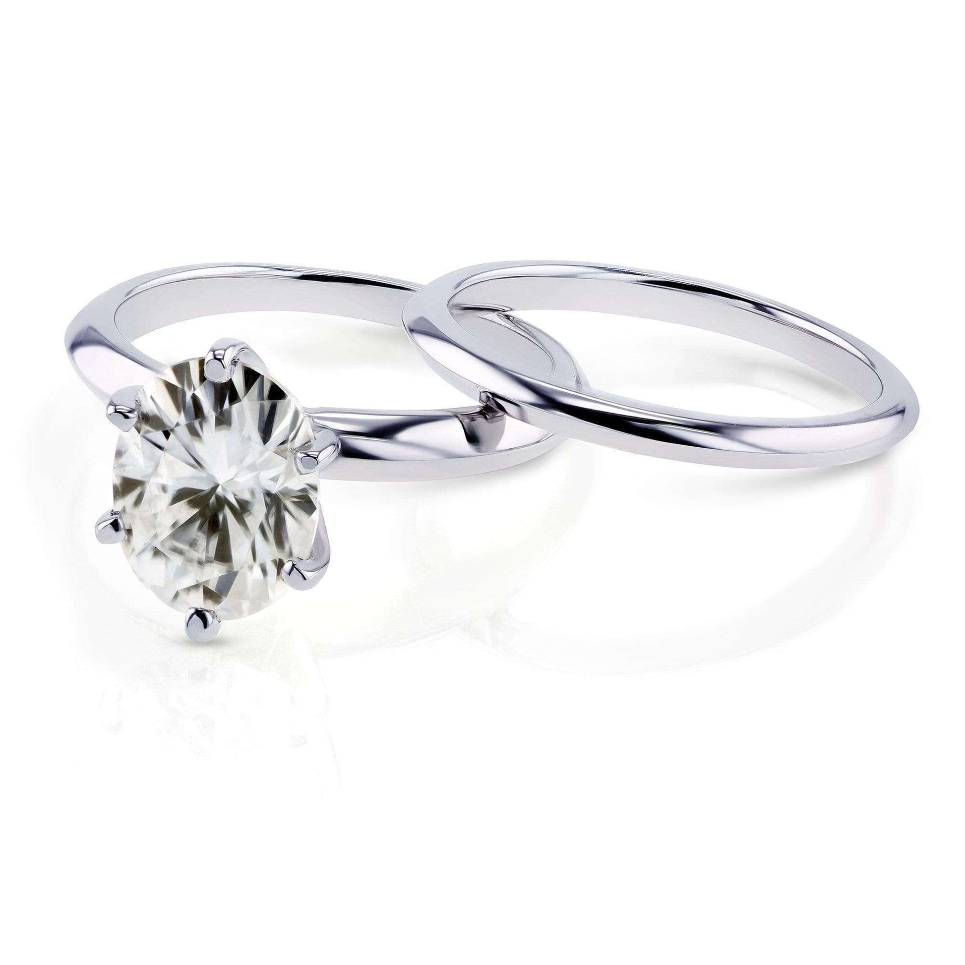 Kobelli Oval Moissanite 6-prong Solitaire Bridal Rings Set 2 1/10 Carat in 14k White Gold