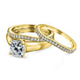 Kobelli Cushion Moissanite Solitaire and Diamond Double Bands 3-Piece Set 1 2/5 CTW in 14k Yellow Gold