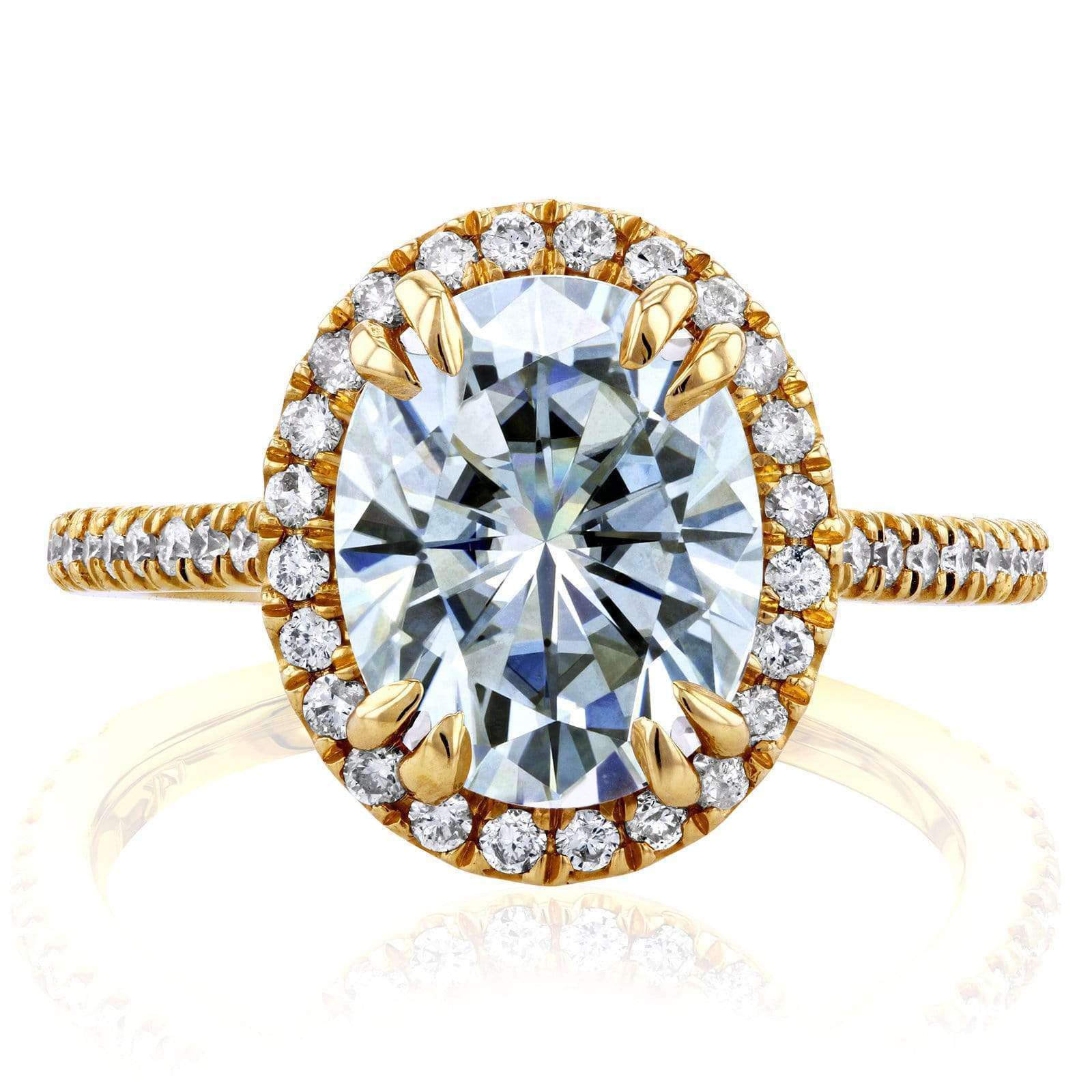 Kobelli Oval Moissanite and Halo Diamond Engagement Ring 3 2/5 CTW in 14k Yellow Gold