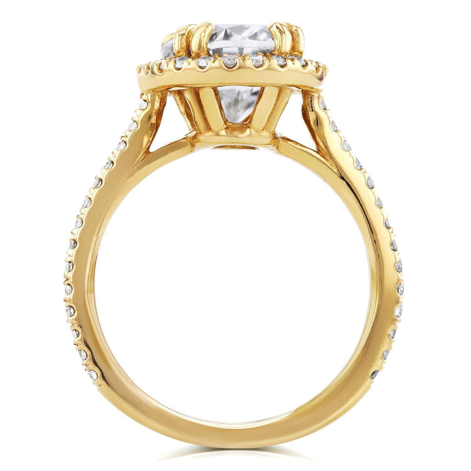Kobelli Oval Moissanite and Halo Diamond Engagement Ring 3 2/5 CTW in 14k Yellow Gold