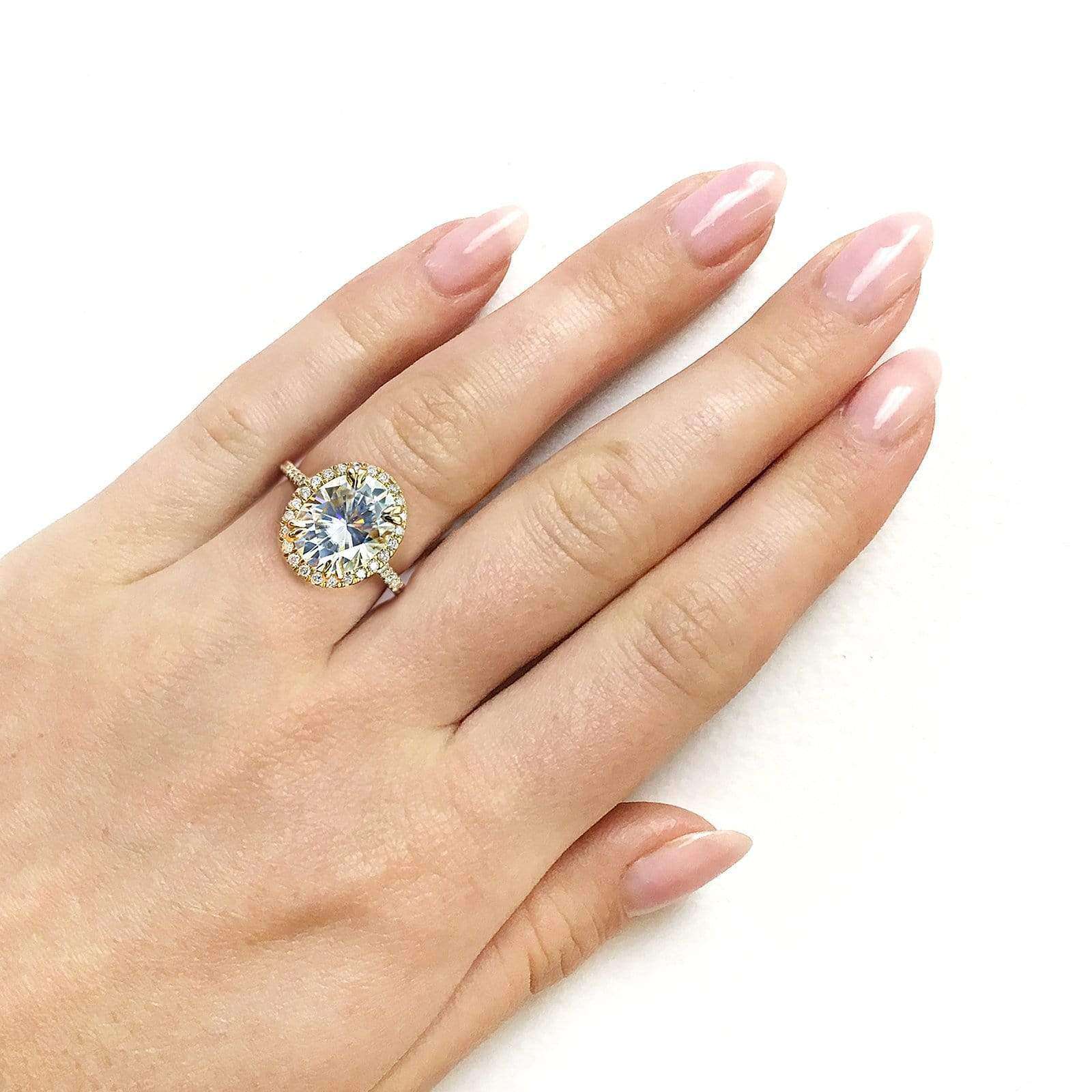 Kobelli Oval Moissanite and Halo Diamond Engagement Ring 3 2/5 CTW in 14k Yellow Gold