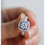 Kobelli 2 Carat TW Moissanite with Diamond and Sapphire Cushion Halo Engagement Ring in 14k White Gold