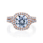 Kobelli Halo Cushion Moissanite and Diamond Split Shank Cathedral Engagement Ring and Wedding Band