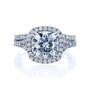 Kobelli Halo Cushion Moissanite and Diamond Split Shank Cathedral Engagement Ring and Wedding Band