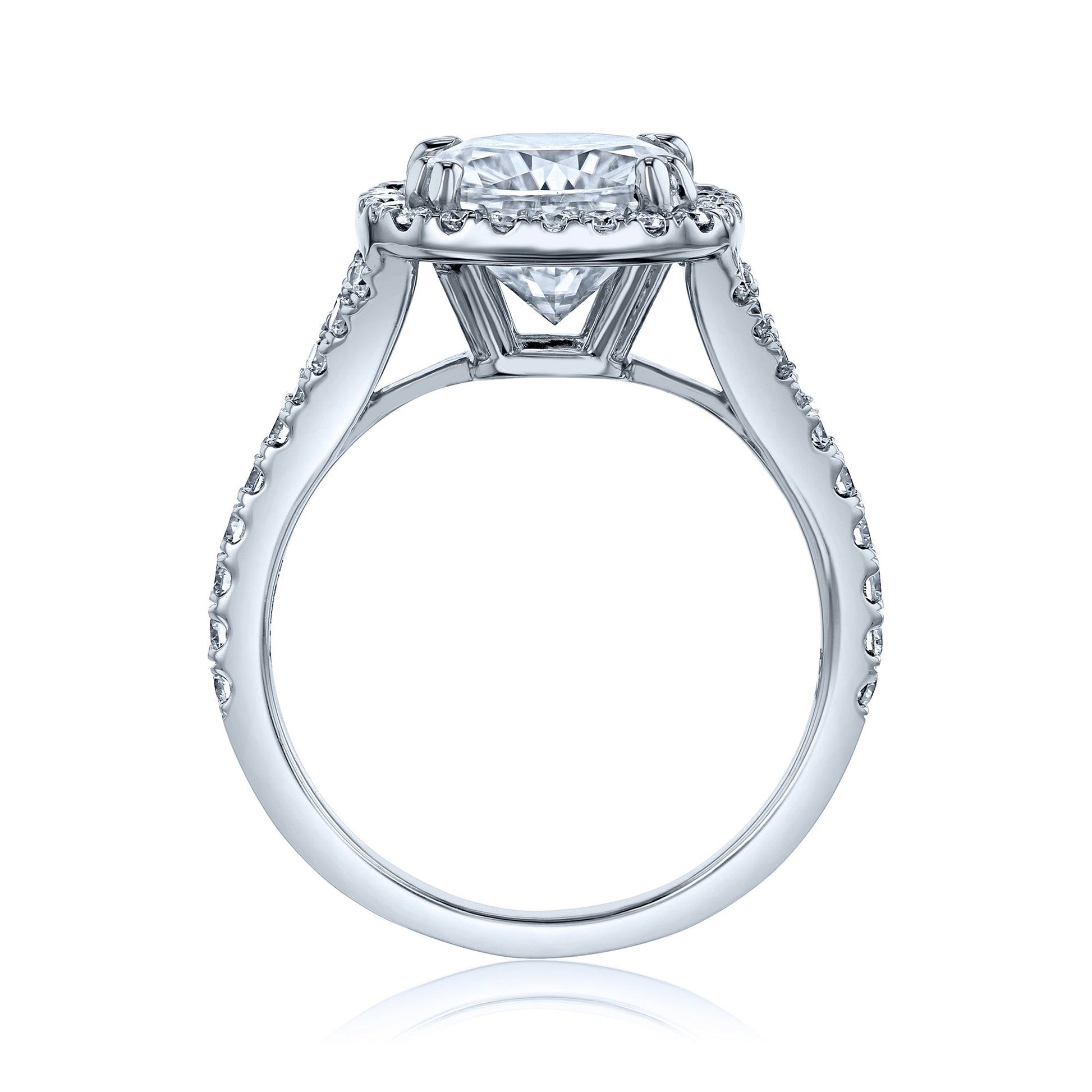 Kobelli Halo Cushion Moissanite and Diamond Split Shank Cathedral Engagement Ring and Wedding Band