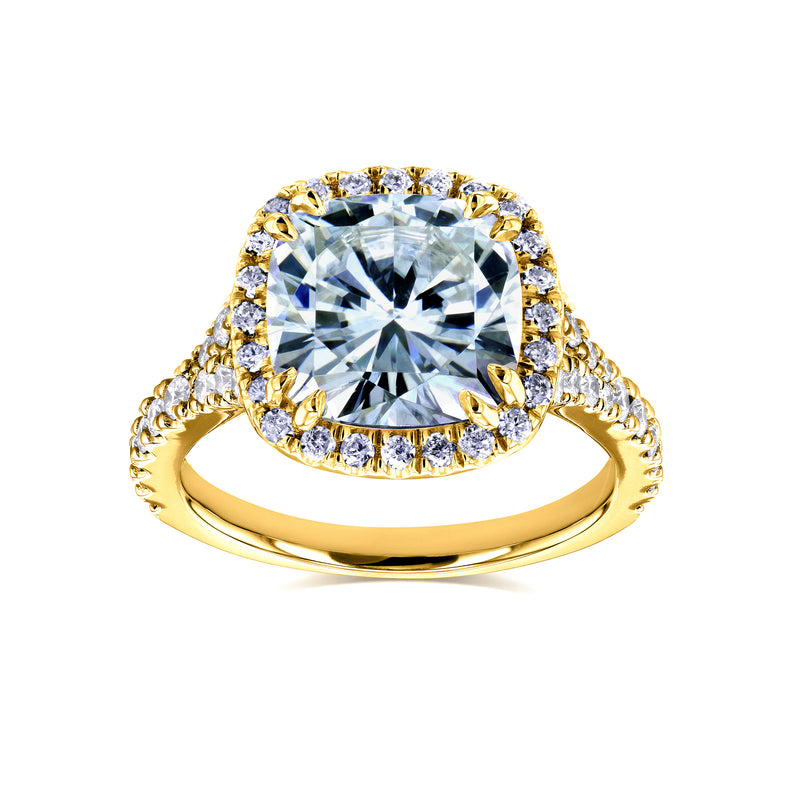 Kobelli Halo Cushion Moissanite and Diamond Split Shank Cathedral Engagement Ring 