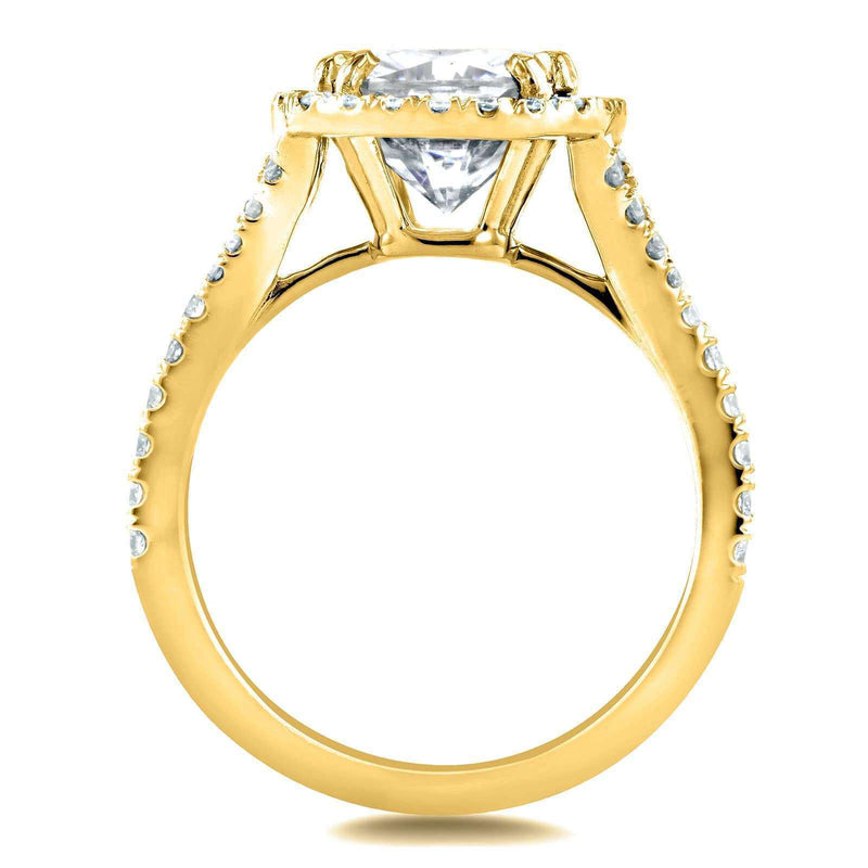 Kobelli Halo Cushion Moissanite and Diamond Split Shank Cathedral Engagement Ring and Wedding Band