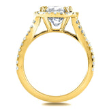 Kobelli Halo Almofada Moissanite e anel de noivado catedral com haste dividida em diamante 