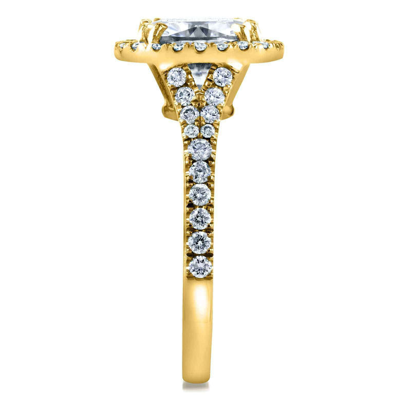Kobelli Halo Cushion Moissanite and Diamond Split Shank Cathedral Engagement Ring 