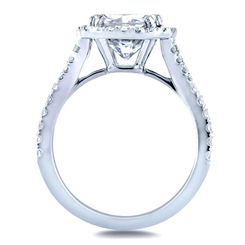 Kobelli Cushion Moissanite and Diamond Halo Cathedral Ring 3 1/3 CTW 14k White Gold