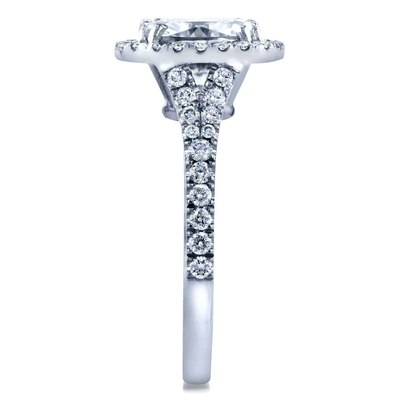 3-1/3ct.tw Cushion Moissanite And Lab Grown Diamond Halo Split Shank Cathedral Ring In 14k Gold ...