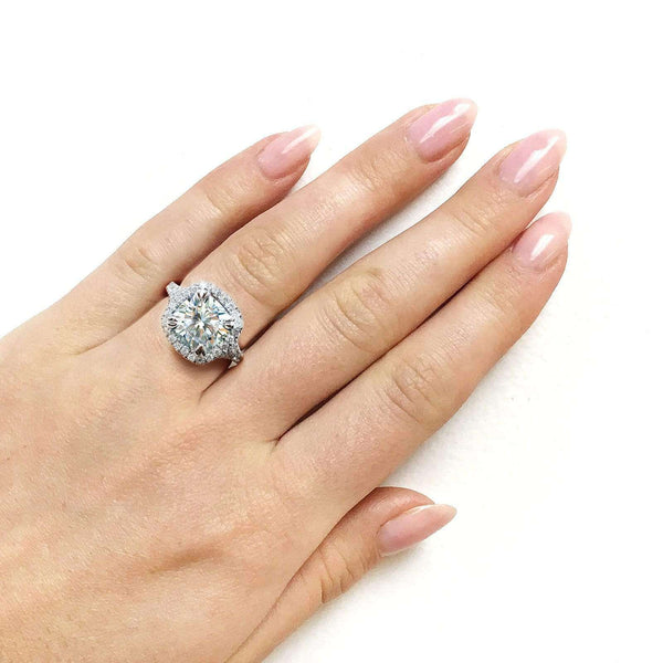 Kobelli Cushion Moissanite and Diamond Halo Cathedral Ring 3 1/3 CTW 14k White Gold