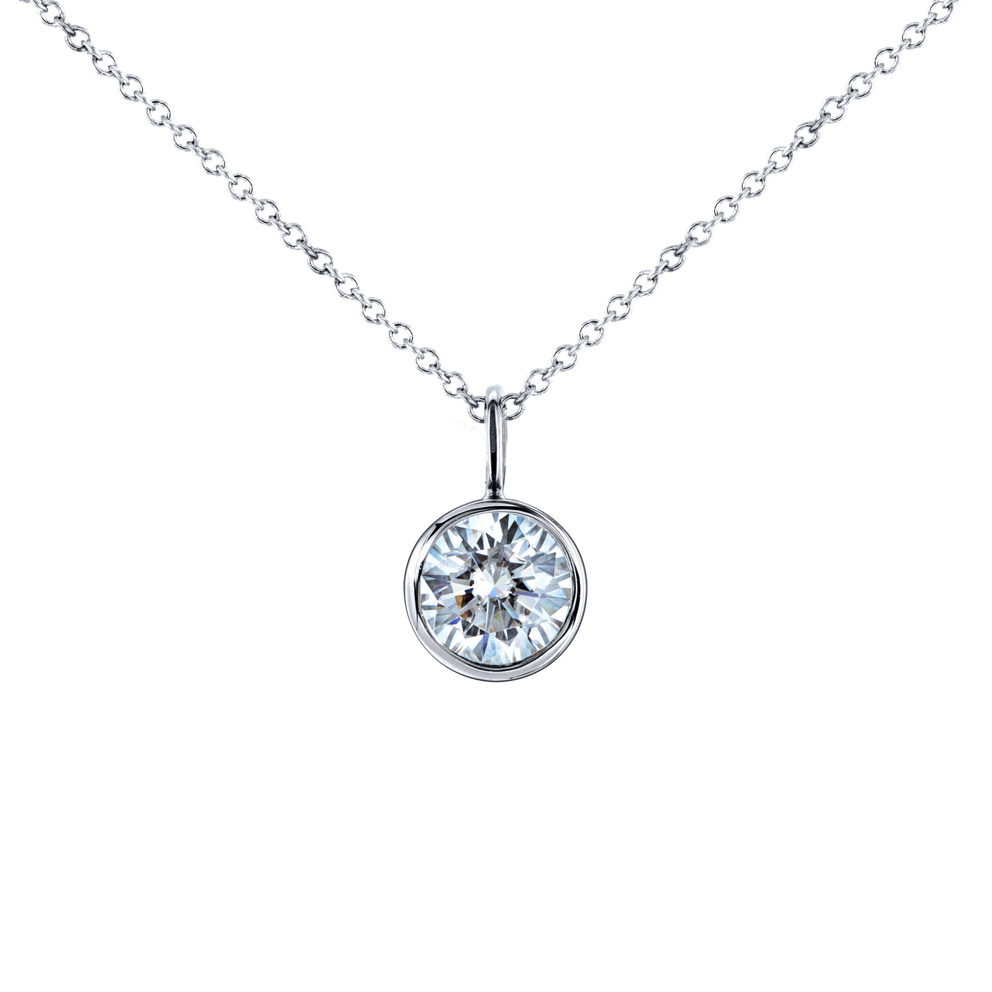 Round Bezel Dangle Pendant in White Gold