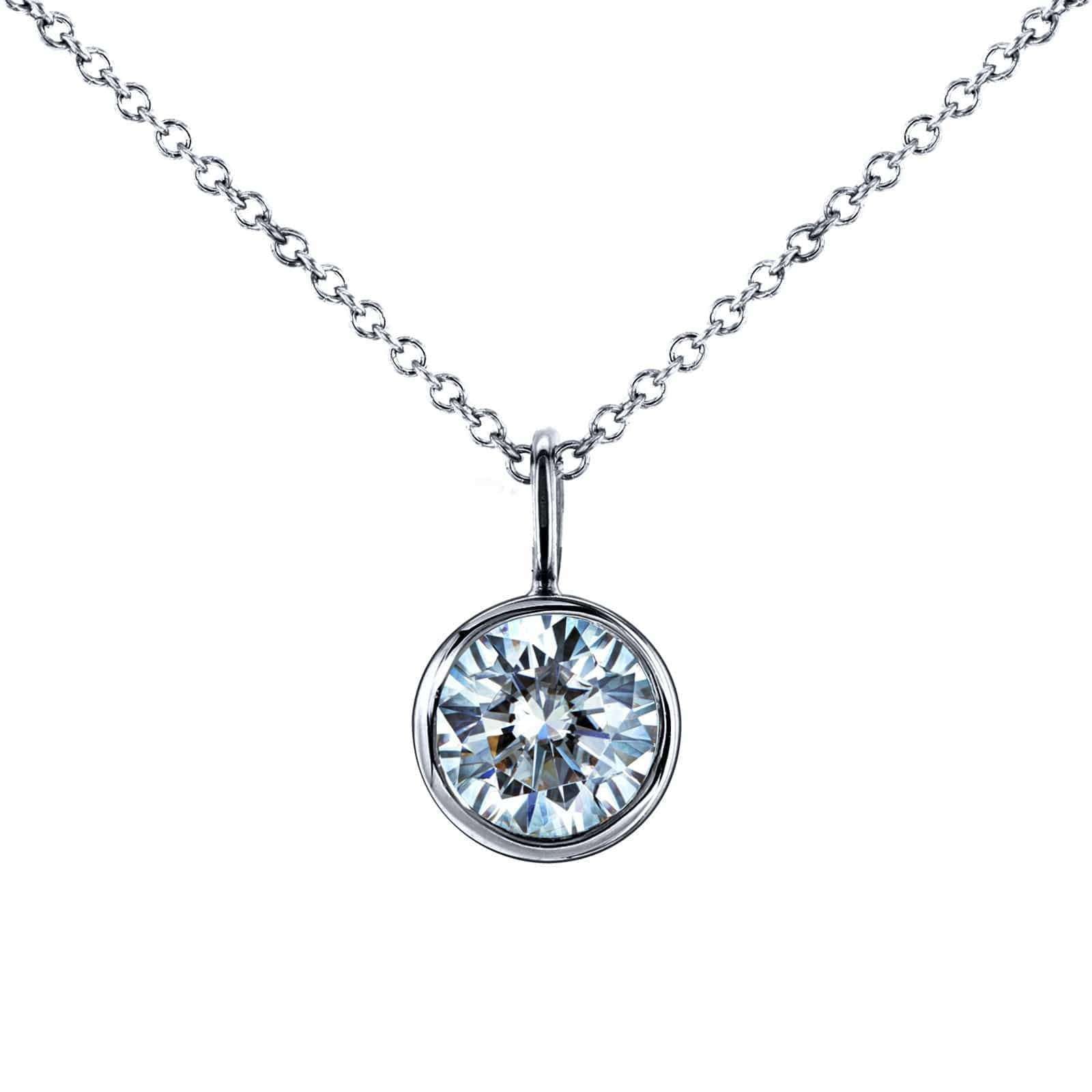 Kobelli Moissanite Solitaire Bezel Pendant and Detachable Chain 1 CTW 14K White Gold (16" Chain) MZ62201