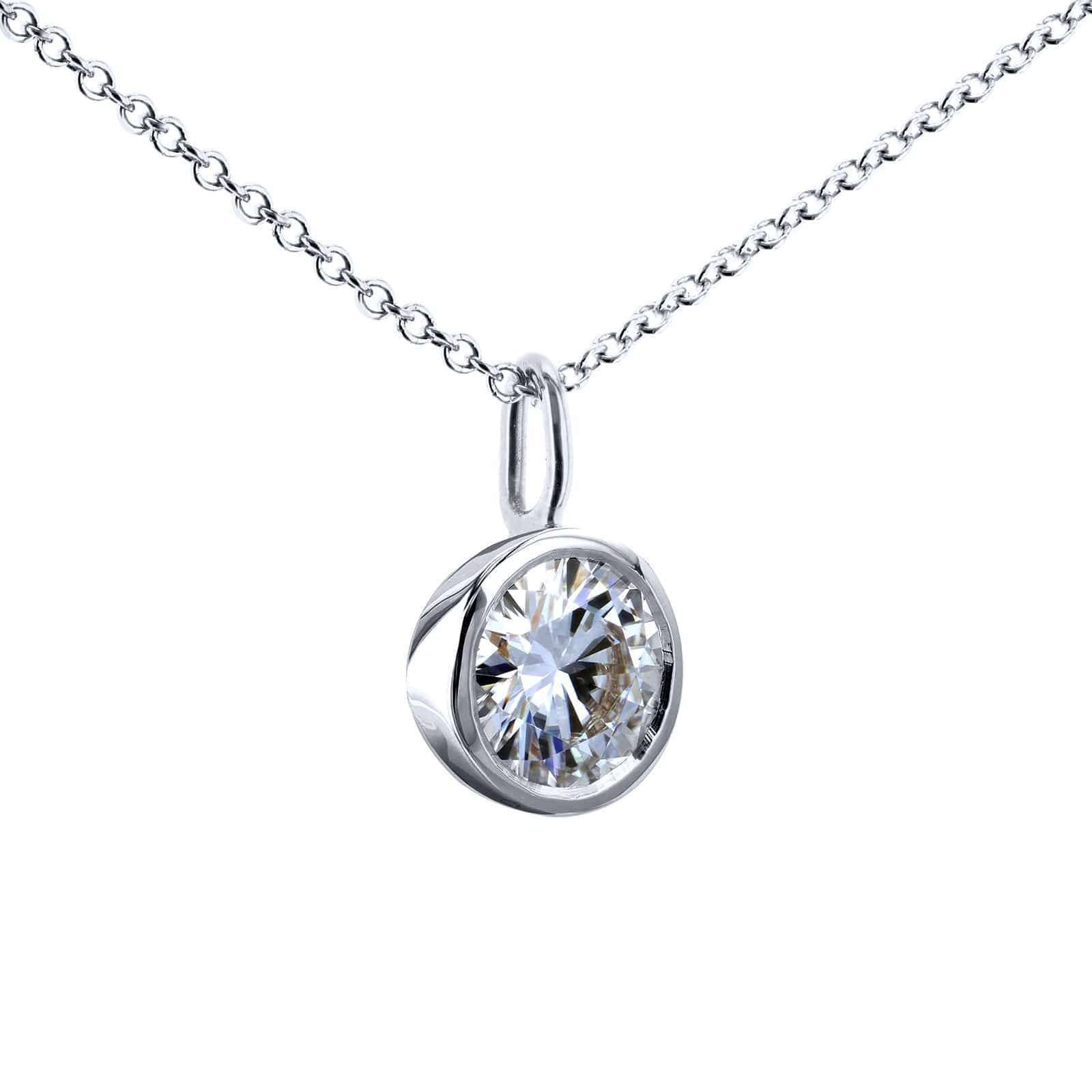 Kobelli Moissanite Solitaire Bezel Pendant and Detachable Chain 1 CTW 14K White Gold (16" Chain) MZ62201