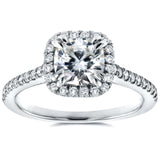 Kobelli Cushion-cut Moissanite and Diamond Halo Trellis Engagement Ring 1 2/5 CTW in 14K White Gold