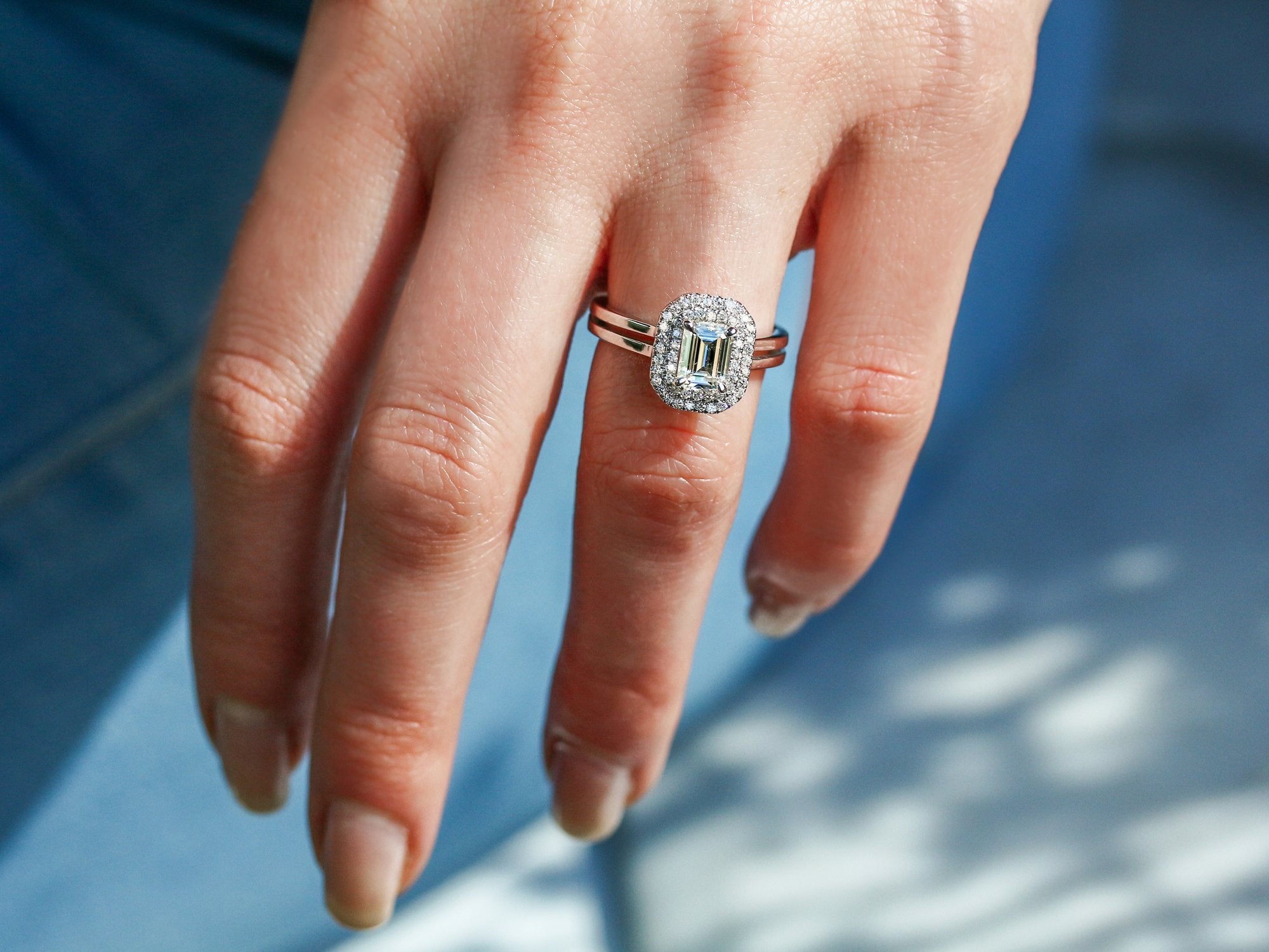 Kobelli Double Halo Emerald Cut Engagement Ring