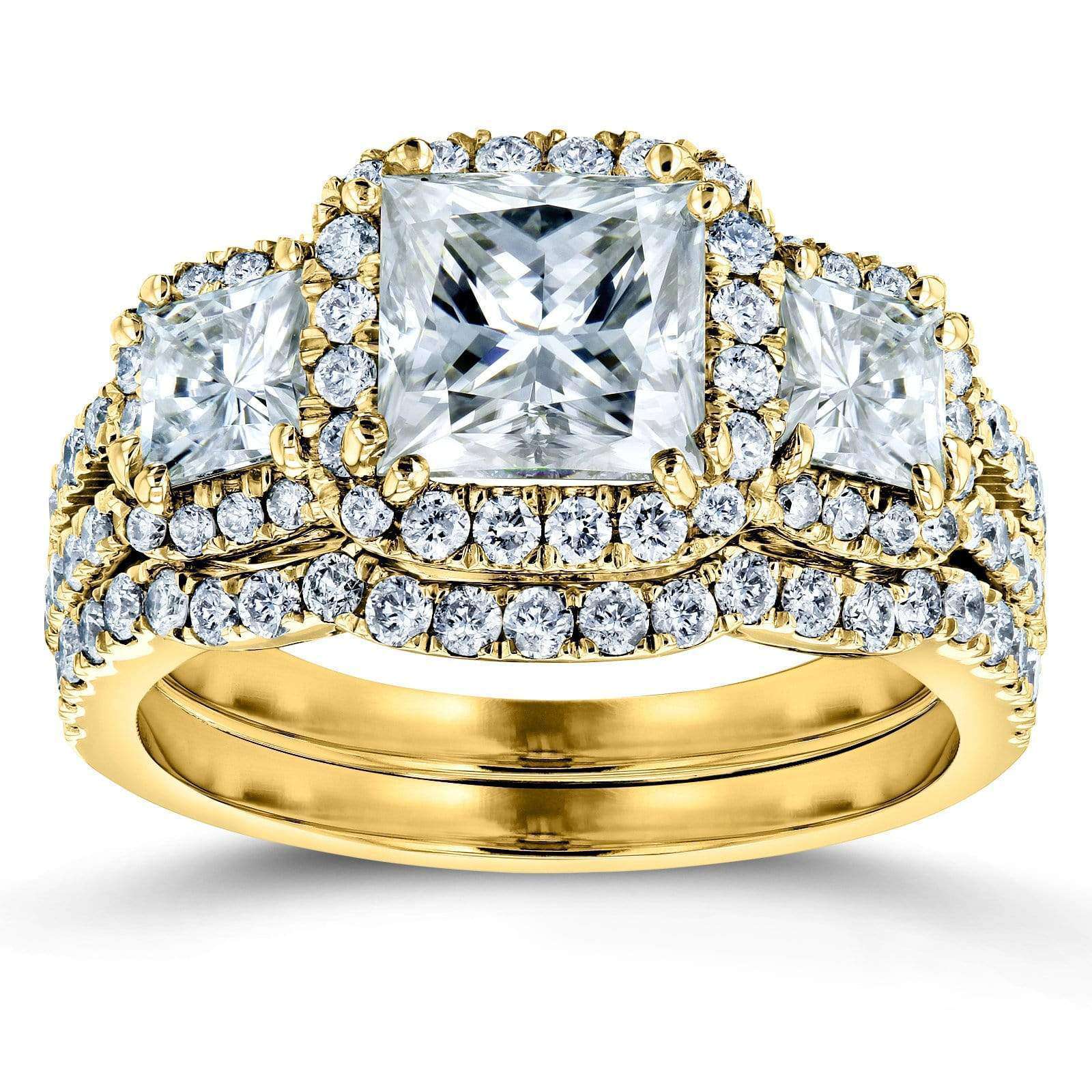 3.1 Carat Moissanite Halo 3-Stone Helena Bridal Set