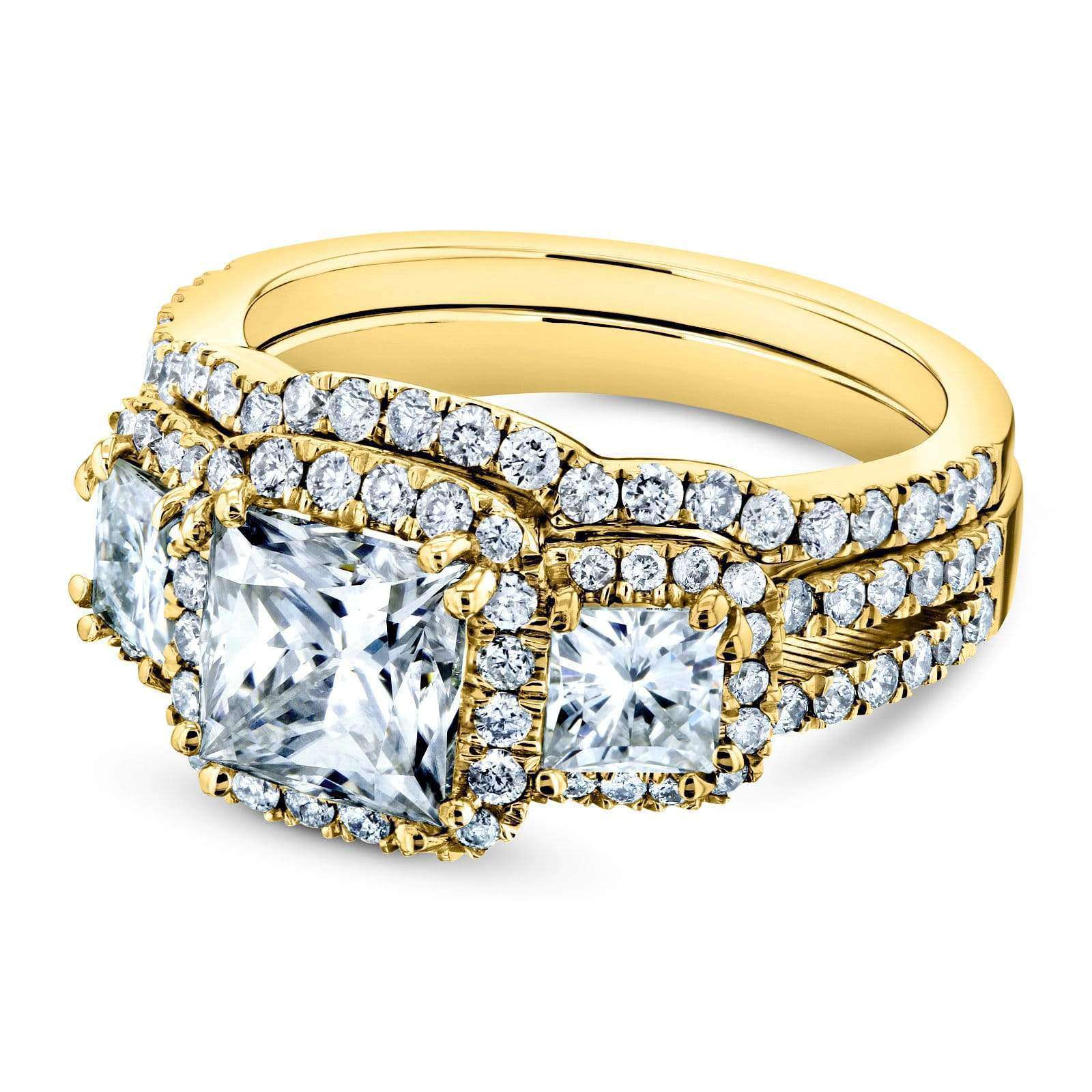 3.1 Carat Moissanite Halo 3-Stone Helena Bridal Set