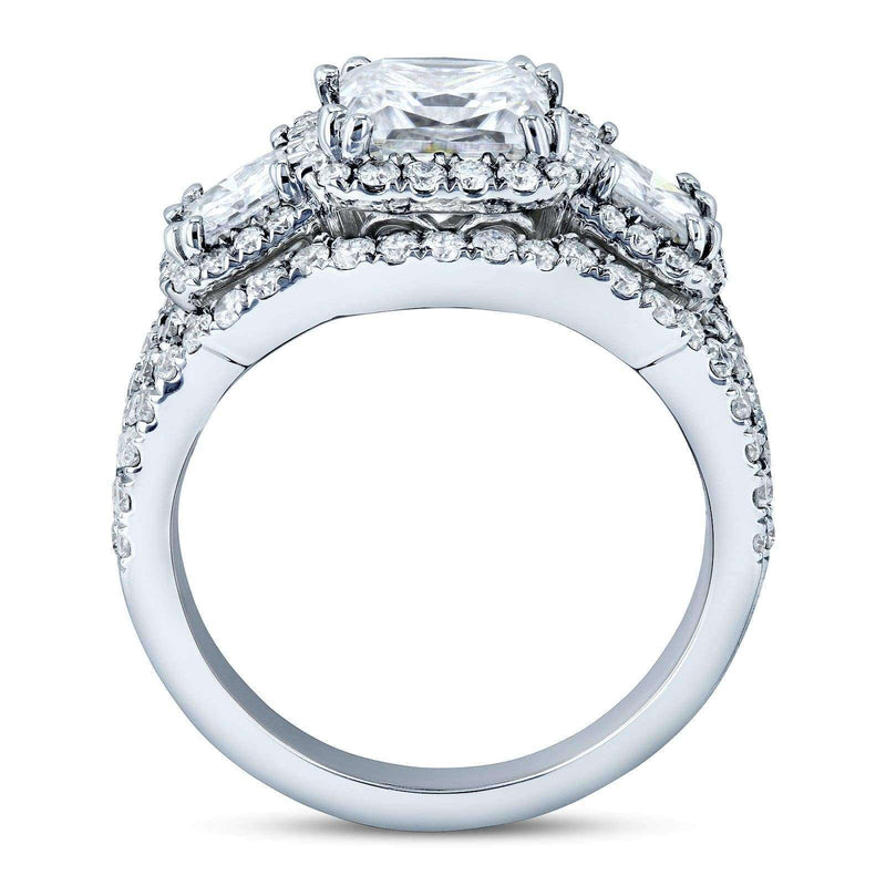 Kobelli Princess Moissanite and Diamond Halo 3-Stone Bridal Rings Set 3 1/10 CTW 14k White Gold