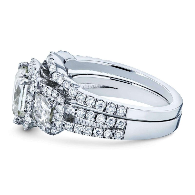 Kobelli Princess Moissanite and Diamond Halo 3-Stone Bridal Rings Set 3 1/10 CTW 14k White Gold