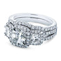 Kobelli Princess Moissanite and Diamond Halo 3-Stone Bridal Rings Set 3 1/10 CTW 14k White Gold