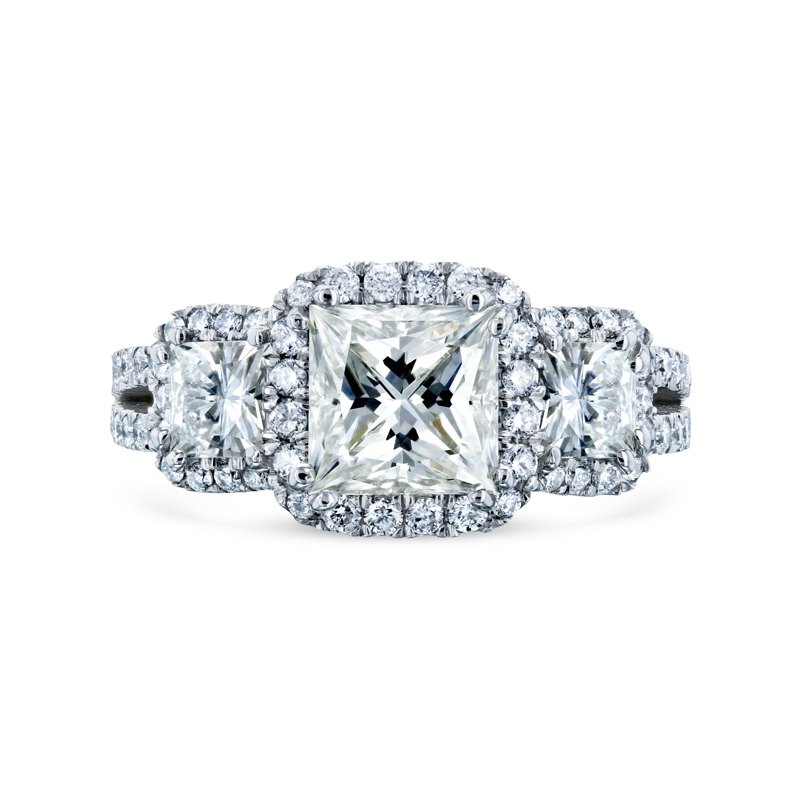 2.8 Carat Moissanite Halo 3-Stone Helena Ring