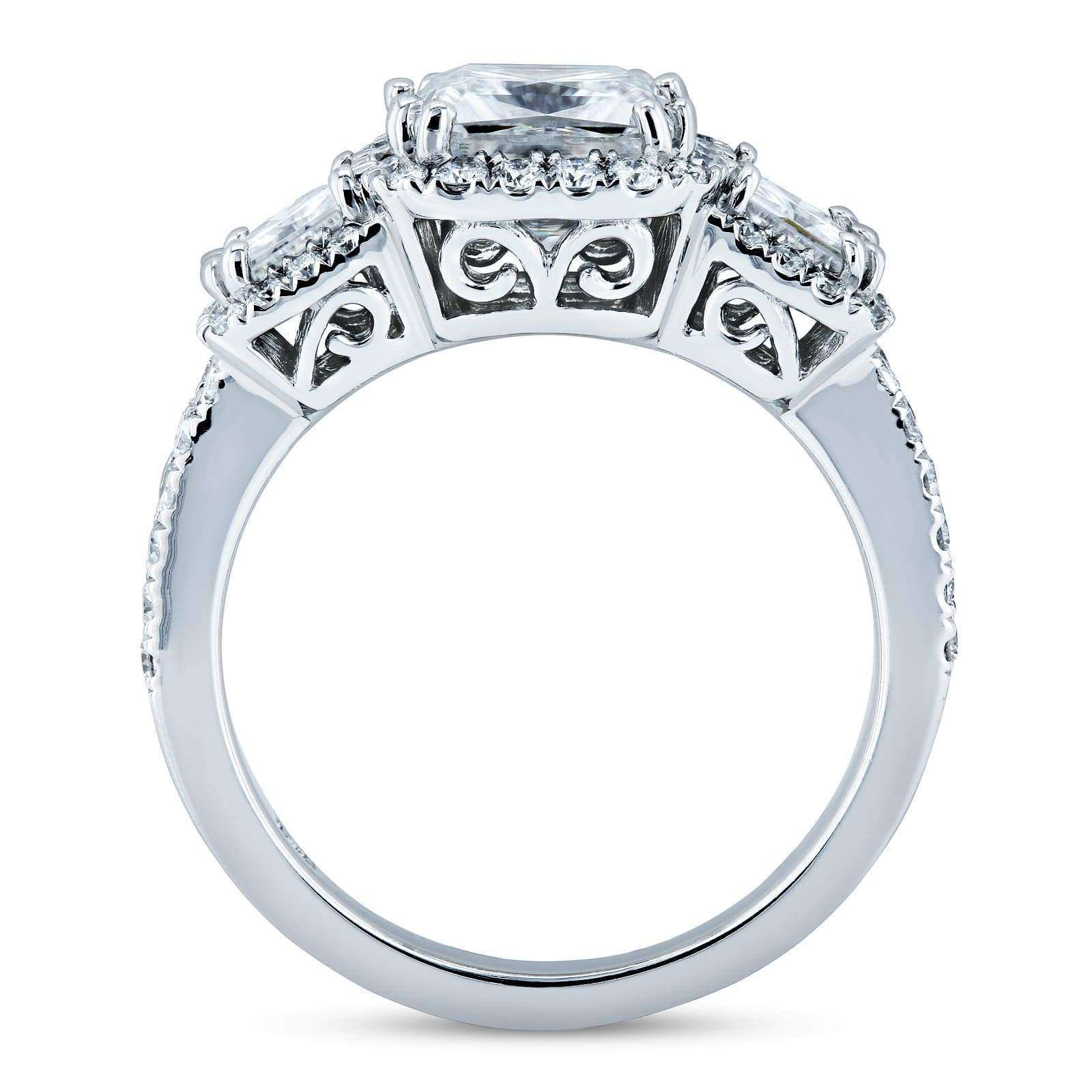 Kobelli Princess Moissanite and Diamond Halo 3-Stone Engagement Ring 2 4/5 CTW 14k White Gold