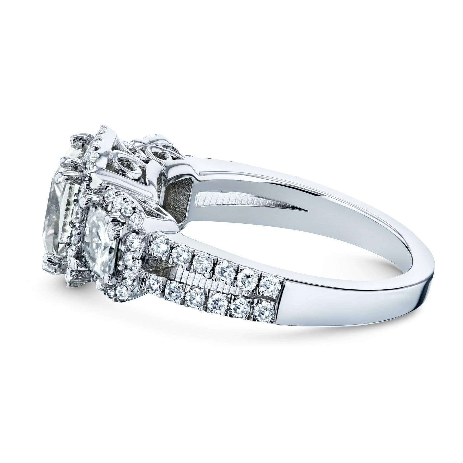 Kobelli Princess Moissanite and Diamond Halo 3-Stone Engagement Ring 2 4/5 CTW 14k White Gold