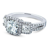 Kobelli Princess Moissanite and Diamond Halo 3-Stone Engagement Ring 2 4/5 CTW 14k White Gold
