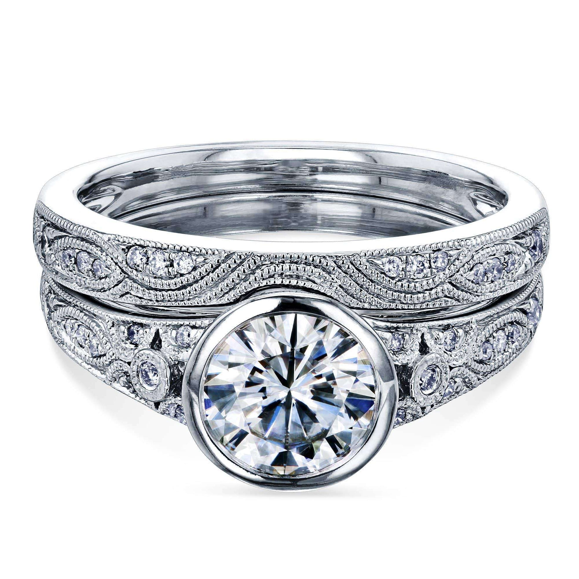 Kobelli Bezel Moissanite Low Setting Vintage Bridal Set